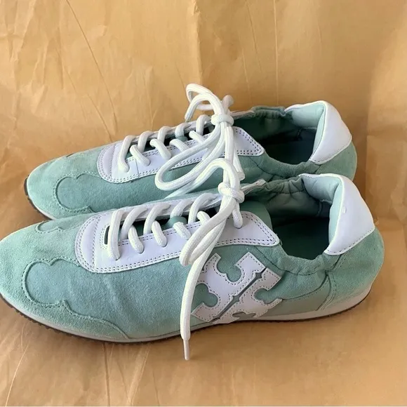 Tory Burch Tory Sneakers Mint Chip Suede Leather Shoes 6.5