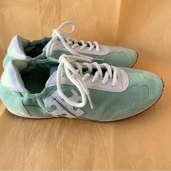 Tory Burch Tory Sneakers Mint Chip Suede Leather Shoes 6.5