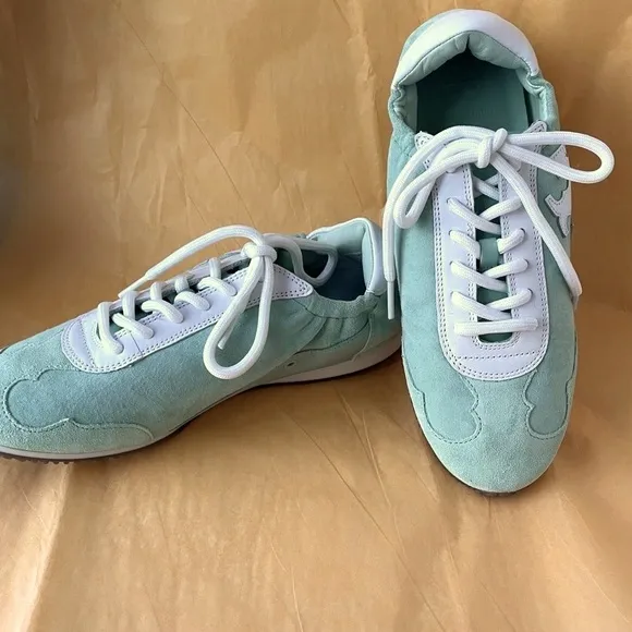 Tory Burch Tory Sneakers Mint Chip Suede Leather Shoes 6.5