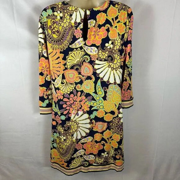 Trina Turk Women’s Melia Print Floral Paisley Jersey Shift Dress 3/4 Sleeve 6