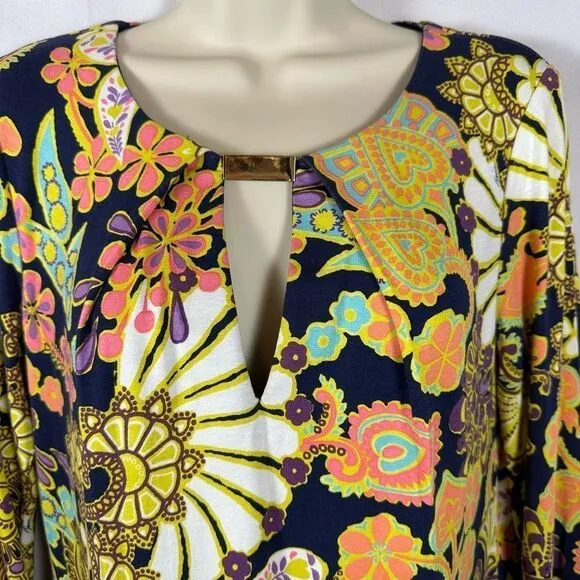 Trina Turk Women’s Melia Print Floral Paisley Jersey Shift Dress 3/4 Sleeve 6