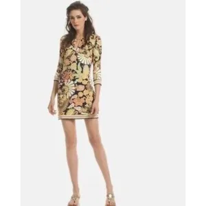 Trina Turk Women’s Melia Print Floral Paisley Jersey Shift Dress 3/4 Sleeve 6
