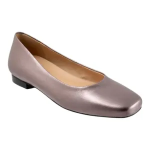 Trotters Honor Pewter Women's Leather Flexible Square Toe Flat Shoes Size 10M