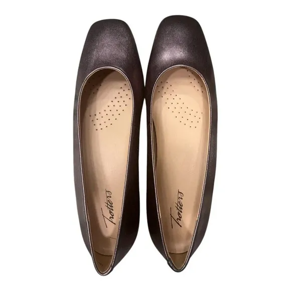 Trotters Honor Pewter Women's Leather Flexible Square Toe Flat Shoes Size 10M