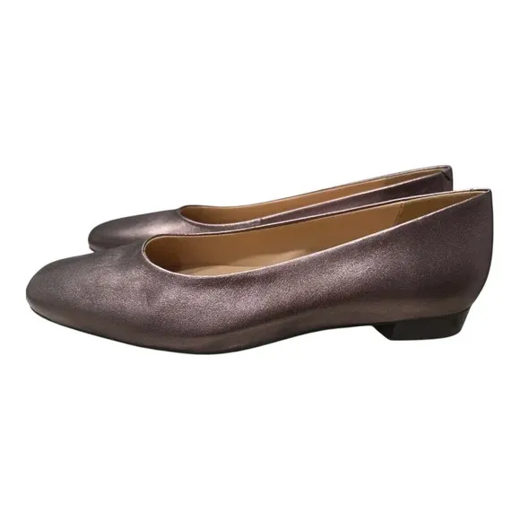 Trotters Honor Pewter Women's Leather Flexible Square Toe Flat Shoes Size 10M