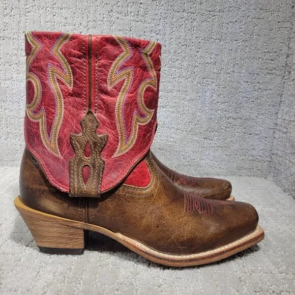 Twisted X Red Brown Leather Fold Over Ankle Boots WSOC 003 Women's Size 7B