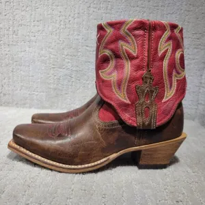 Twisted X Red Brown Leather Fold Over Ankle Boots WSOC 003 Women's Size 7B