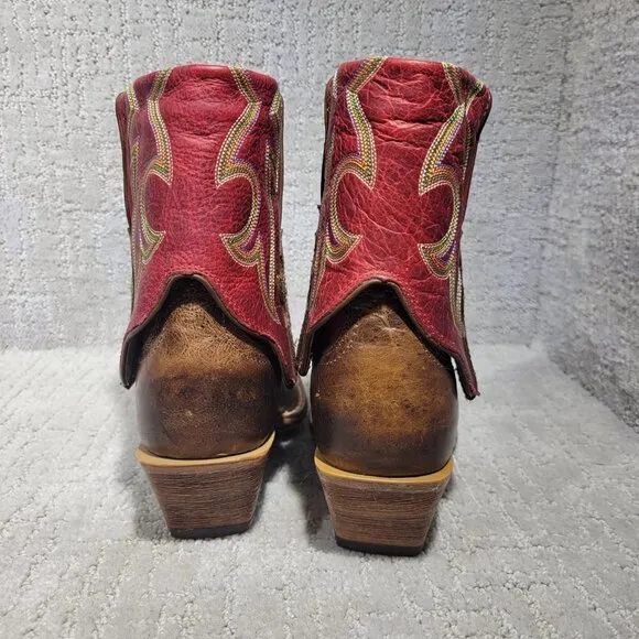 Twisted X Red Brown Leather Fold Over Ankle Boots WSOC 003 Women's Size 7B