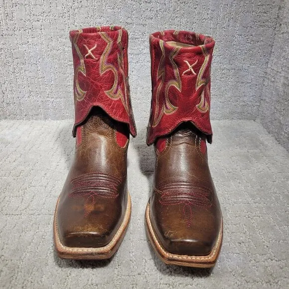 Twisted X Red Brown Leather Fold Over Ankle Boots WSOC 003 Women's Size 7B