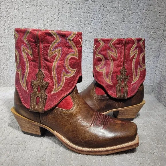 Twisted X Red Brown Leather Fold Over Ankle Boots WSOC 003 Women's Size 7B