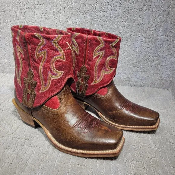 Twisted X Red Brown Leather Fold Over Ankle Boots WSOC 003 Women's Size 7B