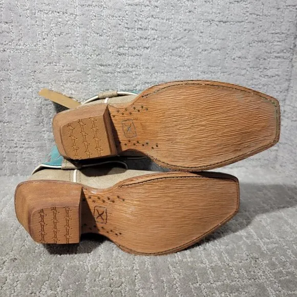 Twisted X Tan Blue Leather Fold Over Ankle Boots WSOC 002 Women's Size 6B, 7B US