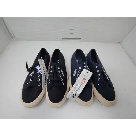 TWO PAIRS! SUPERGA 2750 COTU CLASSIC NAVY &amp; BLACK  UNISEX USAM 3.5 USAW 5 NOOB