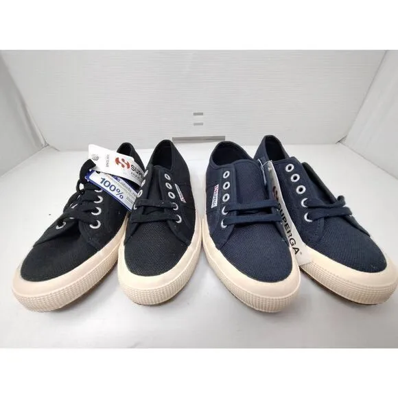 TWO PAIRS! SUPERGA 2750 COTU CLASSIC NAVY &amp; BLACK  UNISEX USAM 3.5 USAW 5 NOOB