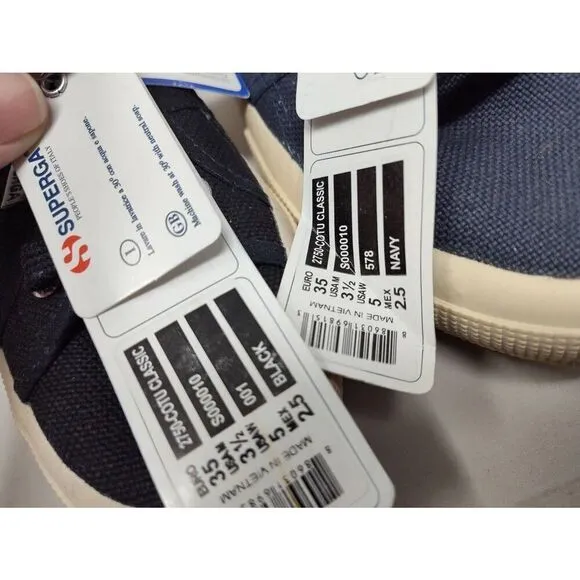 TWO PAIRS! SUPERGA 2750 COTU CLASSIC NAVY &amp; BLACK  UNISEX USAM 3.5 USAW 5 NOOB