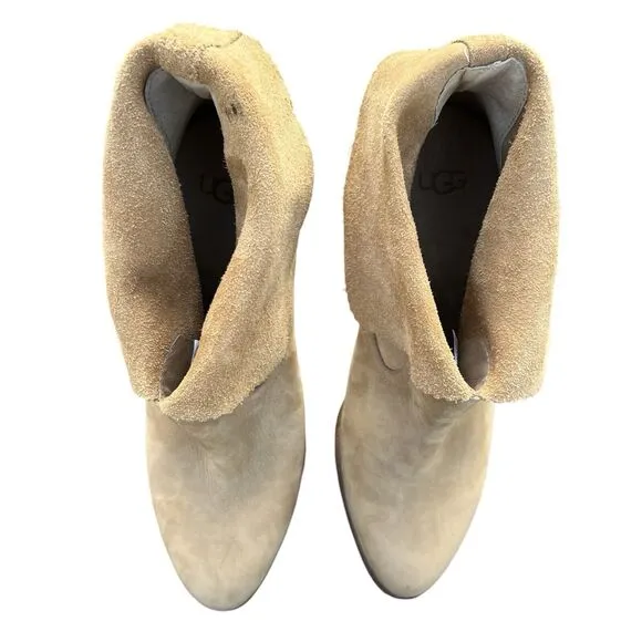 UGG 1007071 Thames Nubuck Suede Leather Foldover Heeled Ankle Boots Wet Sand