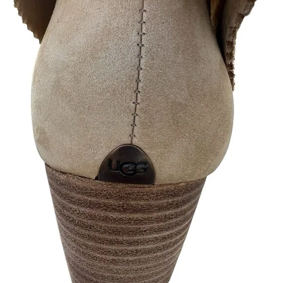UGG 1007071 Thames Nubuck Suede Leather Foldover Heeled Ankle Boots Wet Sand