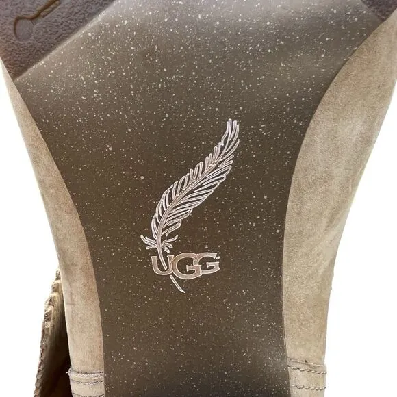 UGG 1007071 Thames Nubuck Suede Leather Foldover Heeled Ankle Boots Wet Sand