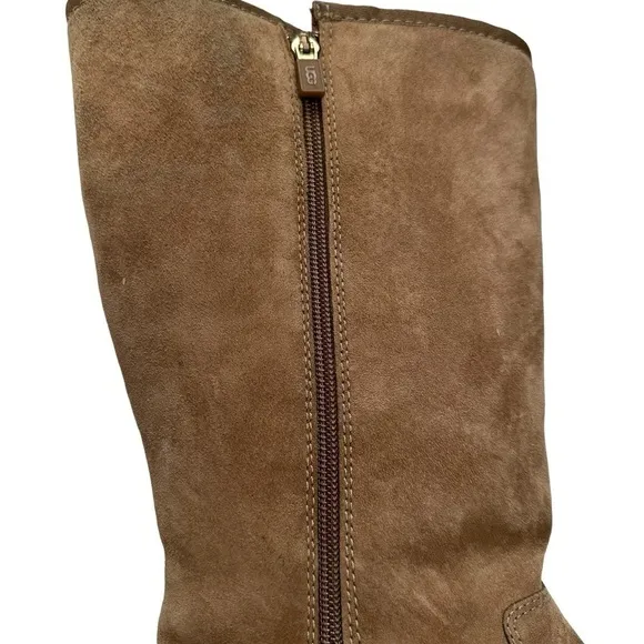 UGG 1895 Chestnut Retro Cargo Tall Sheepskin Boots w/Decorative Striped Strap 9