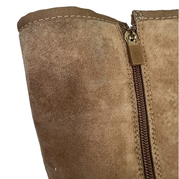 UGG 1895 Chestnut Retro Cargo Tall Sheepskin Boots w/Decorative Striped Strap 9
