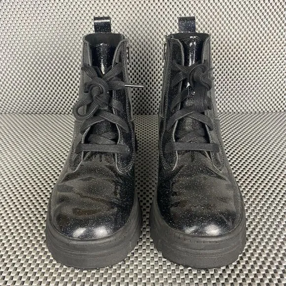 UGG Ashton Boots Girls Size 5 Black Glitter Lace Up Zipper