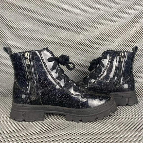 UGG Ashton Boots Girls Size 5 Black Glitter Lace Up Zipper
