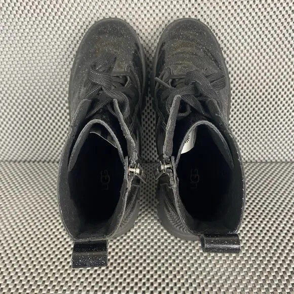 UGG Ashton Boots Girls Size 5 Black Glitter Lace Up Zipper