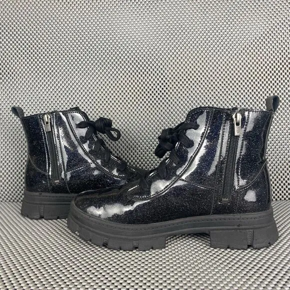 UGG Ashton Boots Girls Size 5 Black Glitter Lace Up Zipper