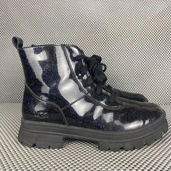 UGG Ashton Boots Girls Size 5 Black Glitter Lace Up Zipper