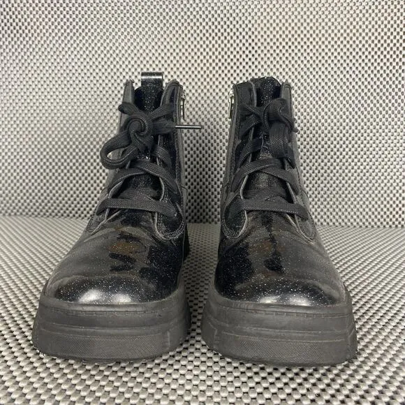 UGG Ashton Boots Girls Size 5 Black Glitter Lace Up Zipper
