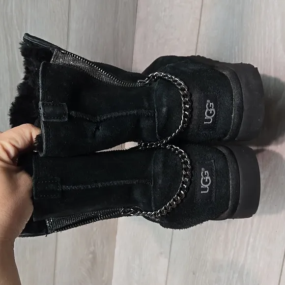 UGG Australia  Black Winter Rain Boots Mid-Calf Suede Side Zip Shoes Sz 9