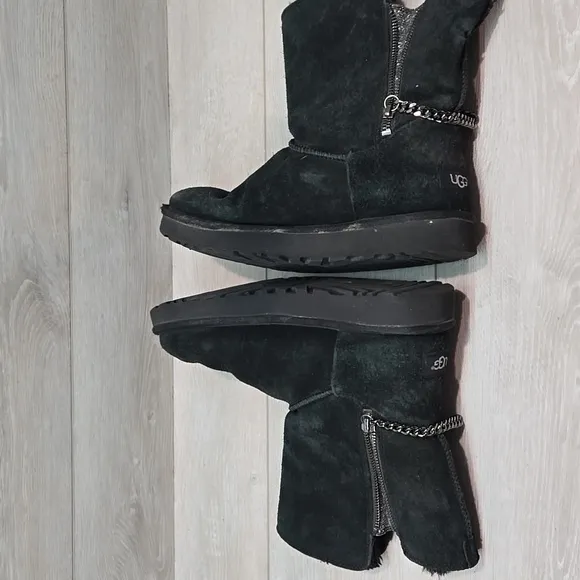 UGG Australia  Black Winter Rain Boots Mid-Calf Suede Side Zip Shoes Sz 9