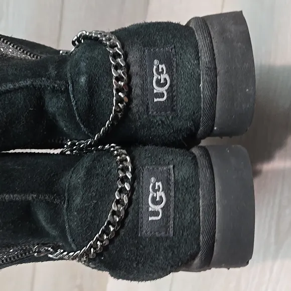 UGG Australia  Black Winter Rain Boots Mid-Calf Suede Side Zip Shoes Sz 9