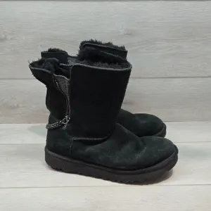 UGG Australia  Black Winter Rain Boots Mid-Calf Suede Side Zip Shoes Sz 9