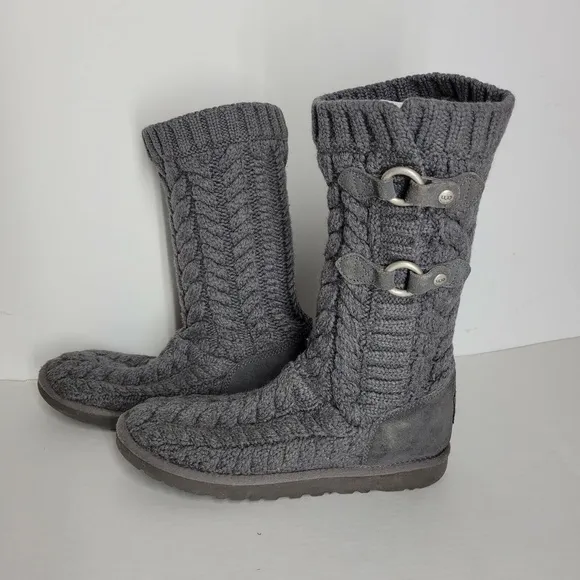 Ugg Australia Boots Size 9 Cable Knit Gray HTF EUC 3177