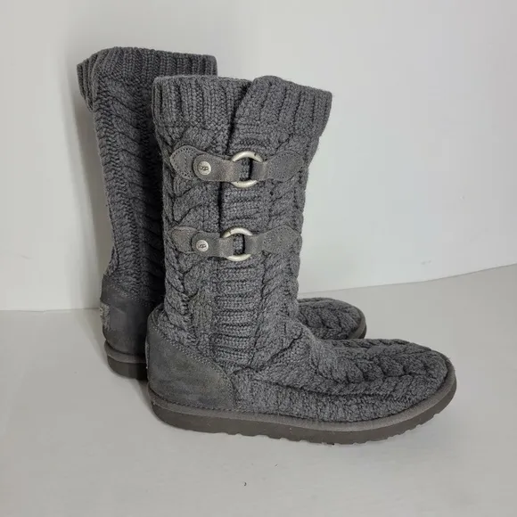 Ugg Australia Boots Size 9 Cable Knit Gray HTF EUC 3177