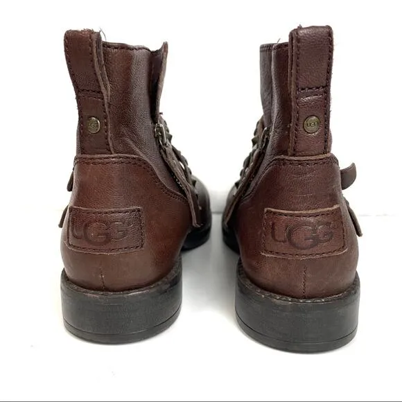 UGG Australia Camile Brown Leather Buckle Ankle Strap Boots Size 5