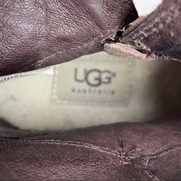 UGG Australia Camile Brown Leather Buckle Ankle Strap Boots Size 5
