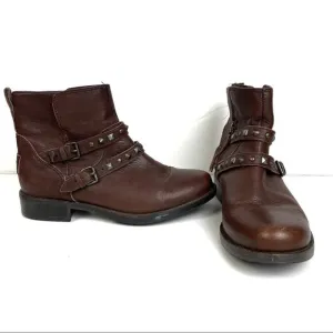 UGG Australia Camile Brown Leather Buckle Ankle Strap Boots Size 5