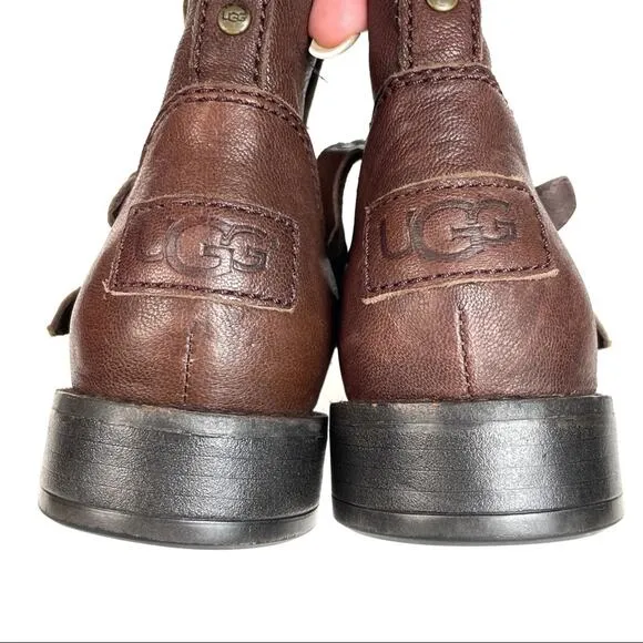 UGG Australia Camile Brown Leather Buckle Ankle Strap Boots Size 5