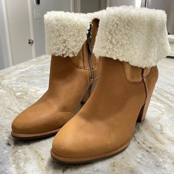 UGG AUSTRALIA Charlee Chestnut Ankle Boots With Sherpa Cuff Detail