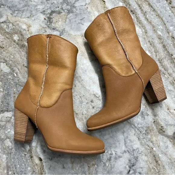 UGG AUSTRALIA Charlee Chestnut Ankle Boots With Sherpa Cuff Detail