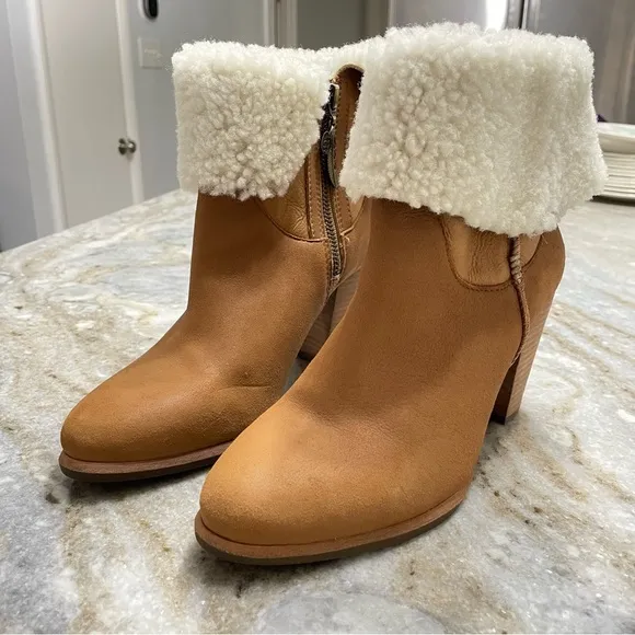 UGG AUSTRALIA Charlee Chestnut Ankle Boots With Sherpa Cuff Detail