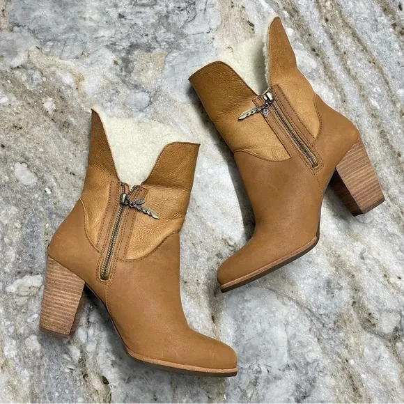 UGG AUSTRALIA Charlee Chestnut Ankle Boots With Sherpa Cuff Detail