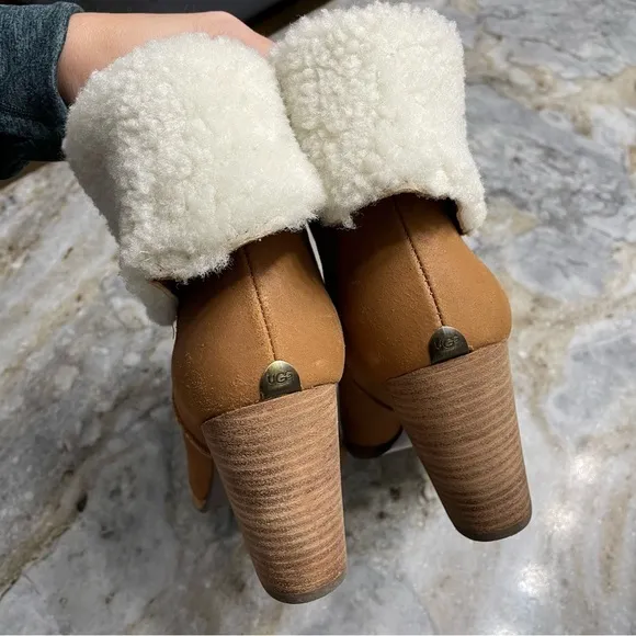 UGG AUSTRALIA Charlee Chestnut Ankle Boots With Sherpa Cuff Detail