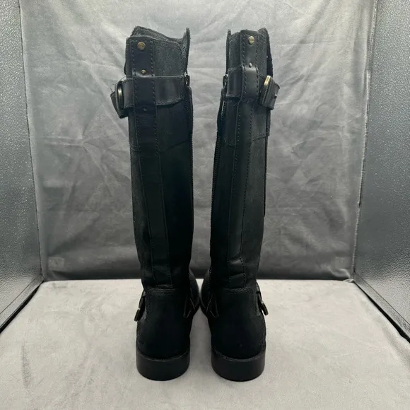 UGG Australia Dayle‎ Women’s Distressed Black Leather Tall Motorcycle Boots Sz 8