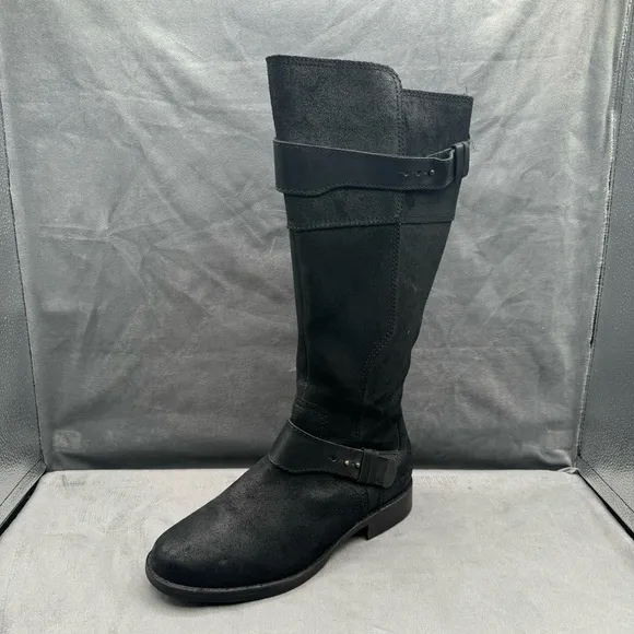 UGG Australia Dayle‎ Women’s Distressed Black Leather Tall Motorcycle Boots Sz 8