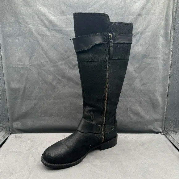 UGG Australia Dayle‎ Women’s Distressed Black Leather Tall Motorcycle Boots Sz 8