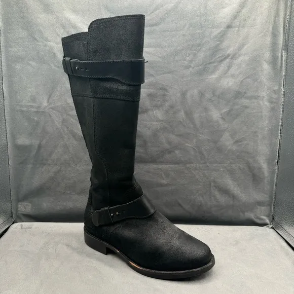 UGG Australia Dayle‎ Women’s Distressed Black Leather Tall Motorcycle Boots Sz 8