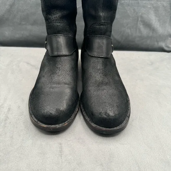 UGG Australia Dayle‎ Women’s Distressed Black Leather Tall Motorcycle Boots Sz 8